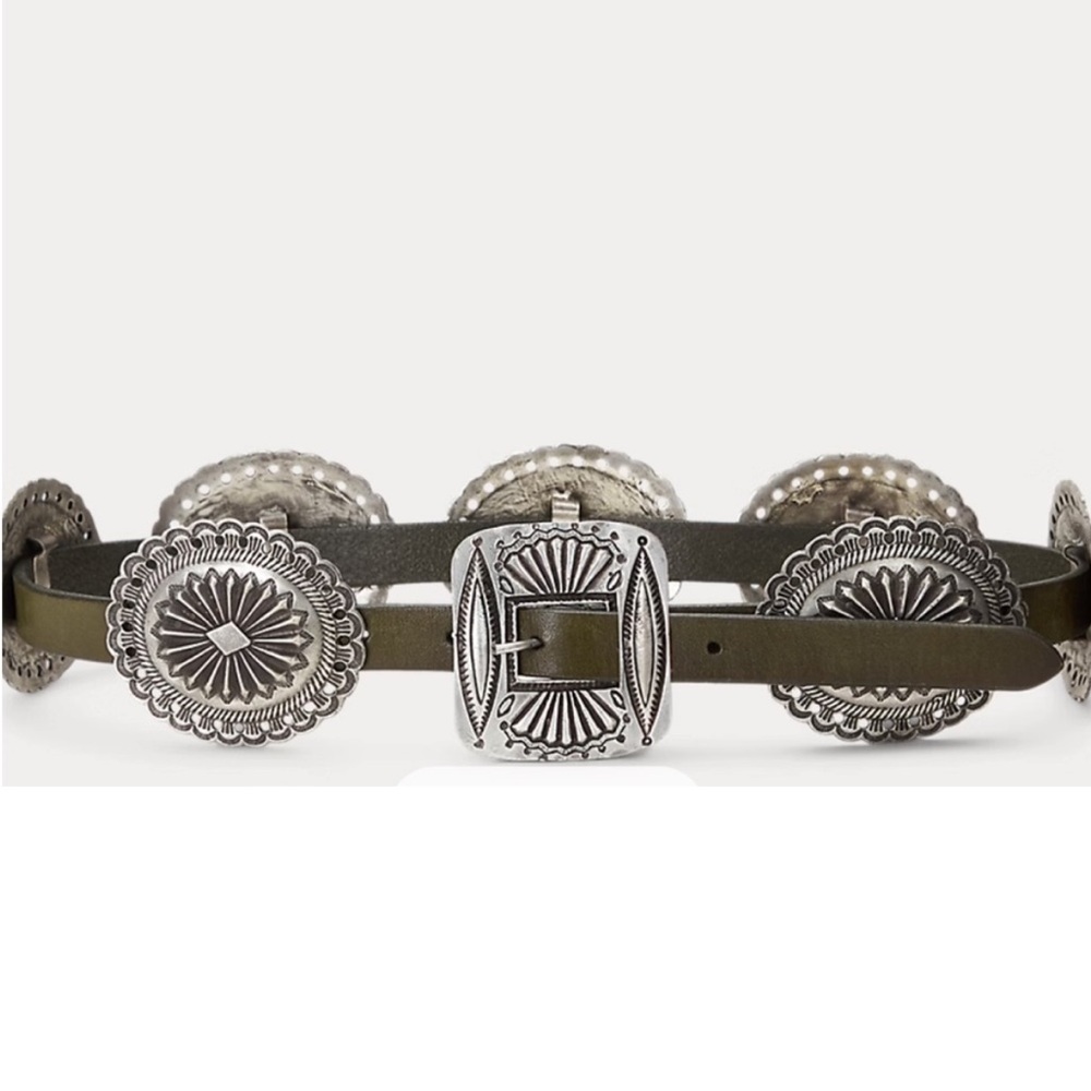 Polo Ralph Lauren Western Distressed Leather Metal Accent Belt Olive Small NWT - Picture 1 of 11